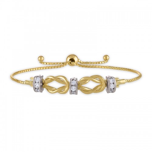 Reef Knot Bolo Bracelet with Channel Set Diamond Spacers